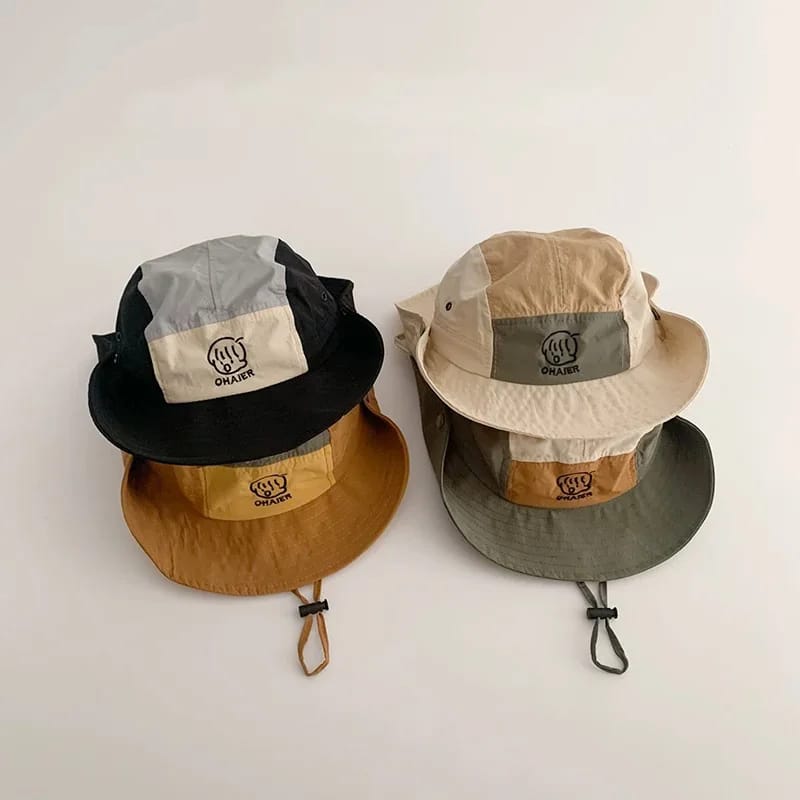 Gorro Pescador Infantil Bordado 2024, de Secado Rápido, Protección Solar con Ala Ancha para Niños y Niñas